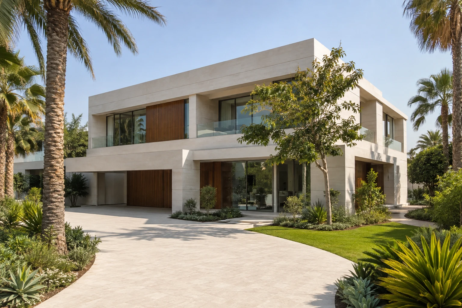 Freistehende helle Villa mit Garten und Palmen in Emirates Hills