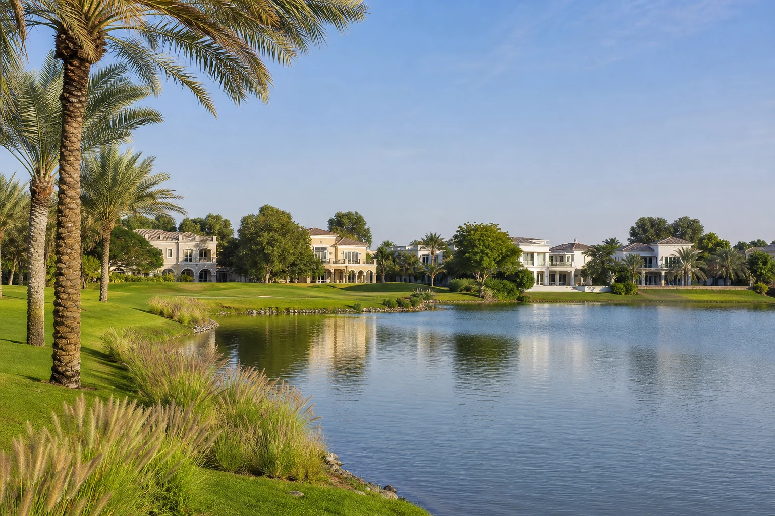 Seeufer, Grünflächen und Villen in Emirates Hills